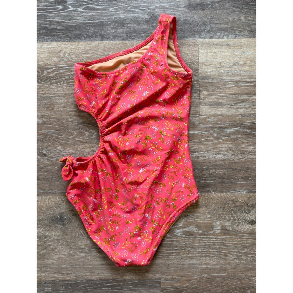 Crewcuts J.Crew Girls Pink Floral One Shoulder Cutout One Piece Swimsuit Size 10 - Picture 3 of 3